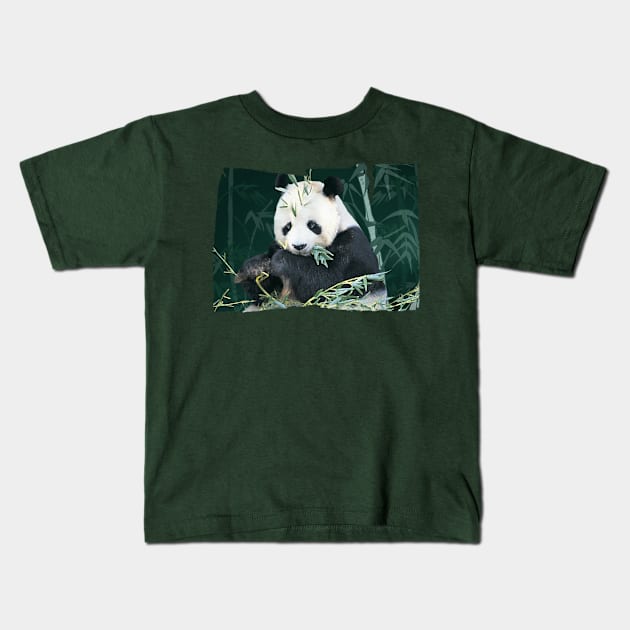 Panda With Bamboo Kids T-Shirt by quingemscreations